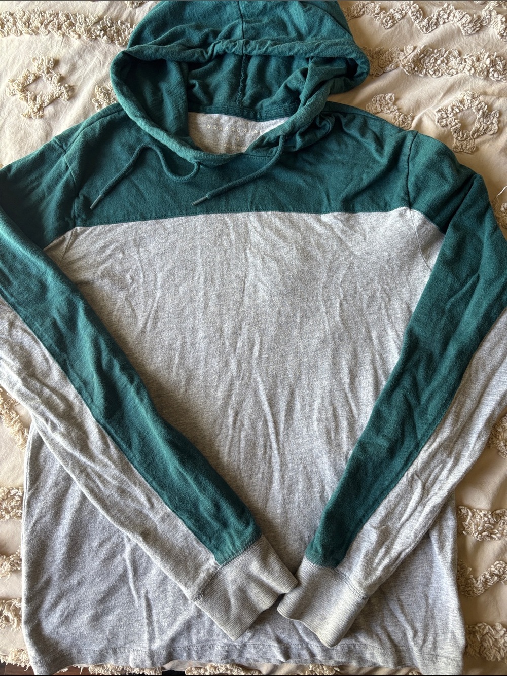 Aeropostale Teal and Light Gray Colorblock Hooded Pullover